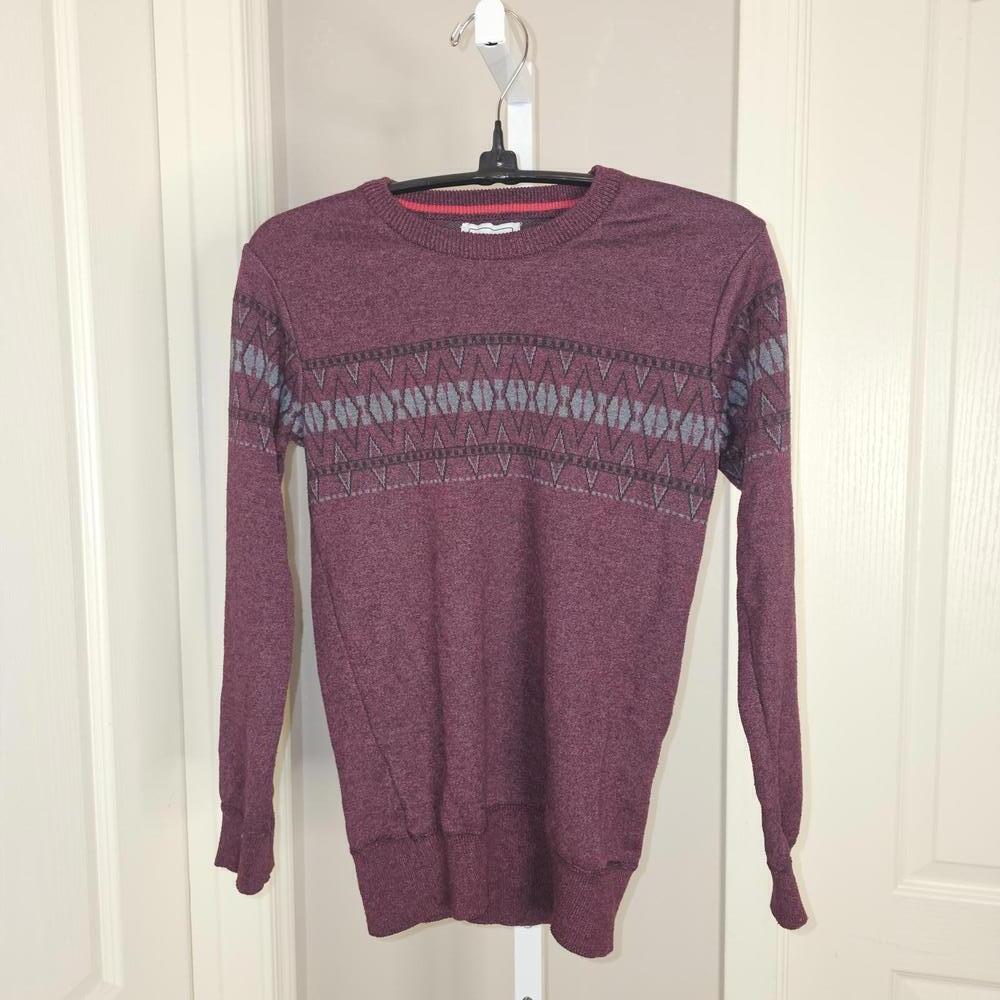 FAZE 1 Boys Crew Neck Sweater Size L (14/16) Burgundy with Pattern